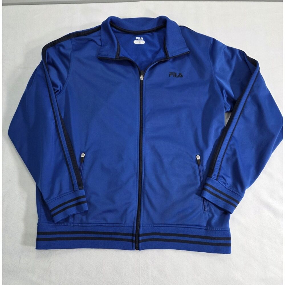 Fila Mens XXL Royal Blue Navy Striped Full Zip Tricot Track Jacket Sweatshirt